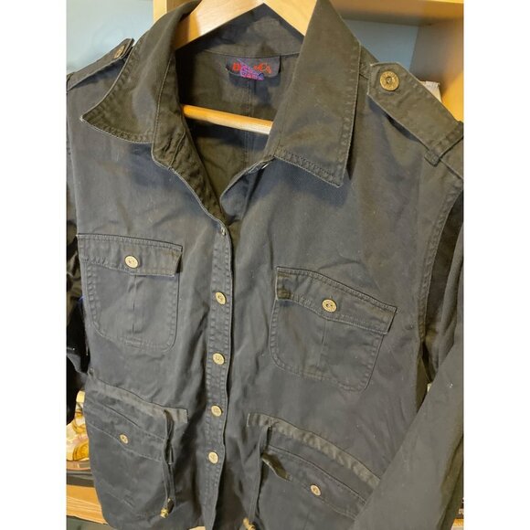 Denim & Co Black Long Safari Button Front Jacket Sz 1X - Picture 4 of 9